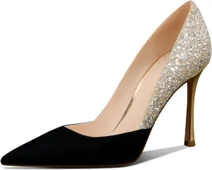 Women's Sparkly High Heels Closed Pointed Toe Pumps 3.74-inch Sexy Slip on Heels Wedding Party Pumps Shoes