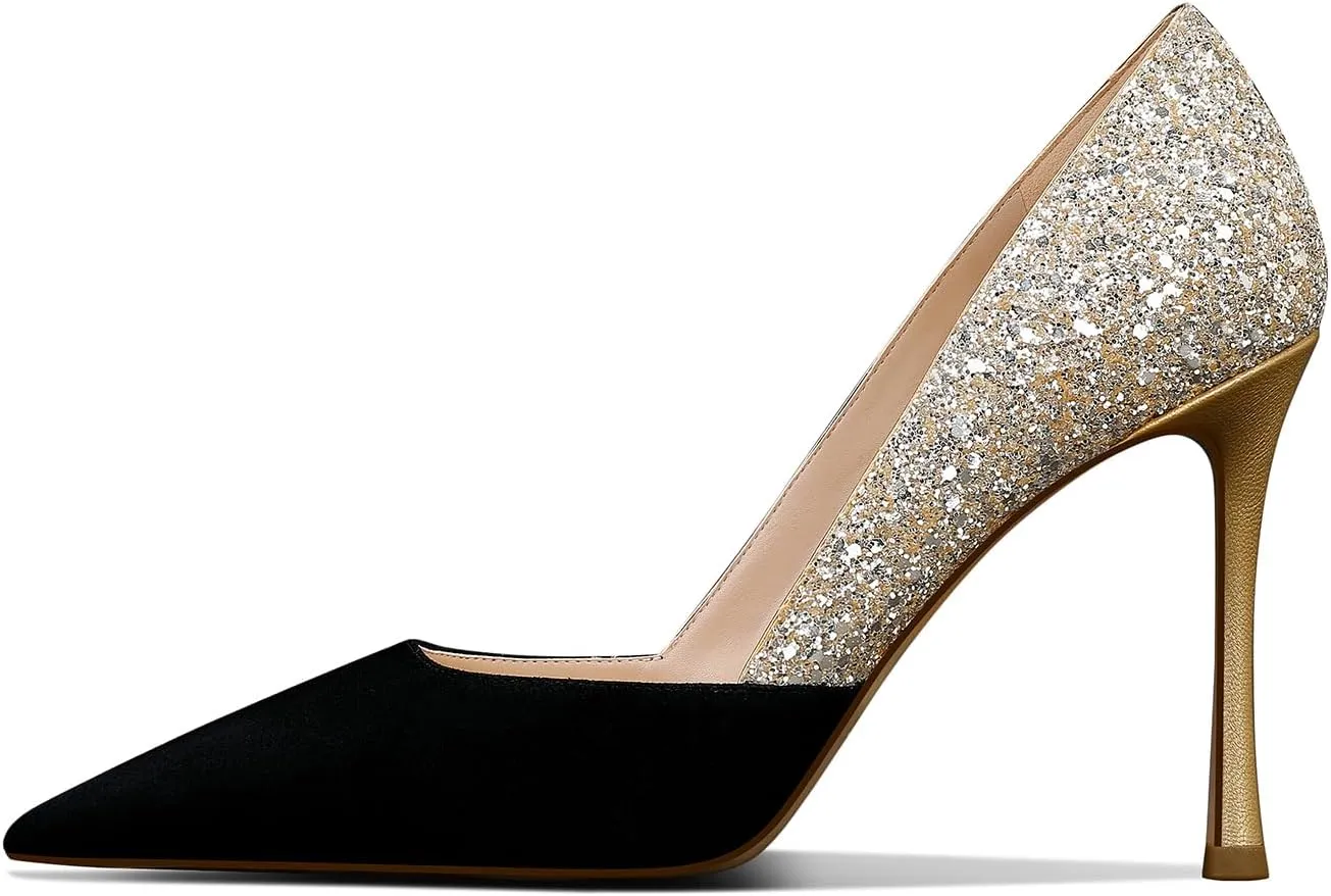 Women's Sparkly High Heels Closed Pointed Toe Pumps 3.74-inch Sexy Slip on Heels Wedding Party Pumps Shoes