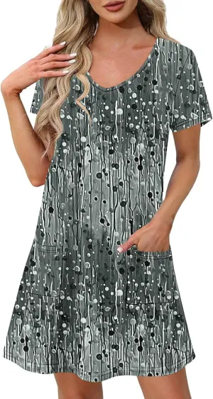 Women's Vintage Printed Dress Trendy Multi Color Midi Skirts Comfy Short Sleeve V Neck Dresses Daily Vacation Wear