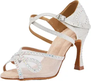 Women's White Breathable Mesh Dance Shoes - Customizable for Tango & Salsa, Lightweight Party Sandals