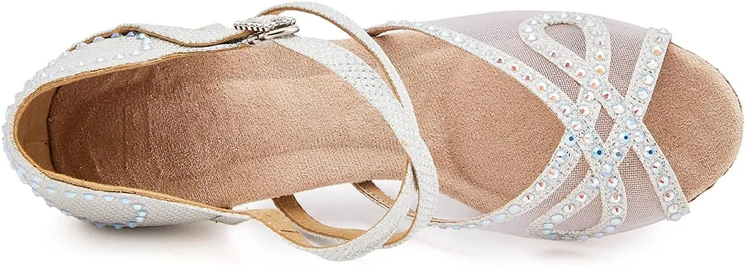 Women's White Breathable Mesh Dance Shoes - Customizable for Tango & Salsa, Lightweight Party Sandals