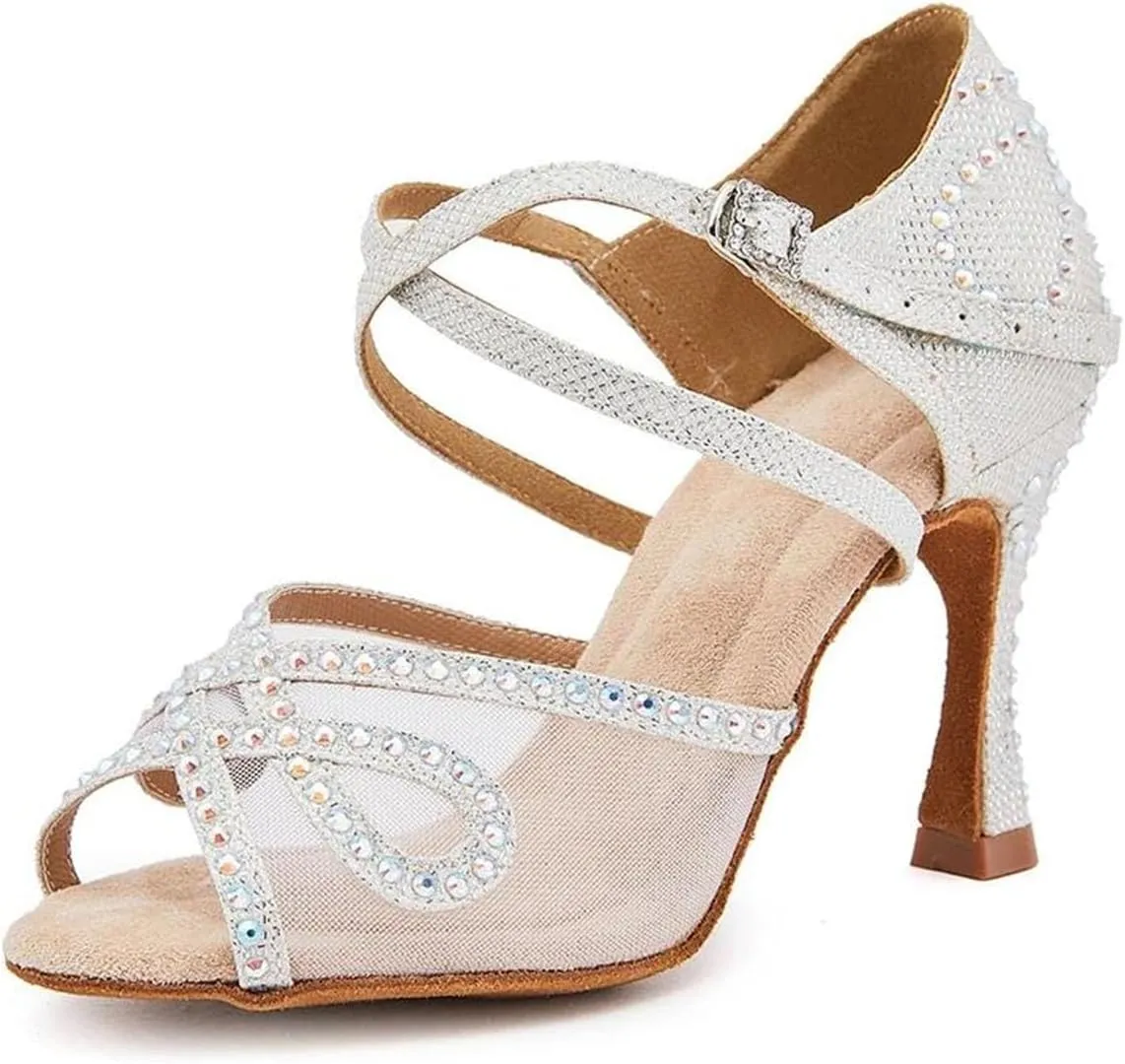 Women's White Breathable Mesh Dance Shoes - Customizable for Tango & Salsa, Lightweight Party Sandals