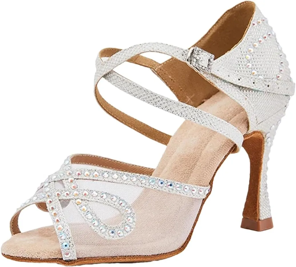 Women's White Breathable Mesh Dance Shoes - Customizable for Tango & Salsa, Lightweight Party Sandals