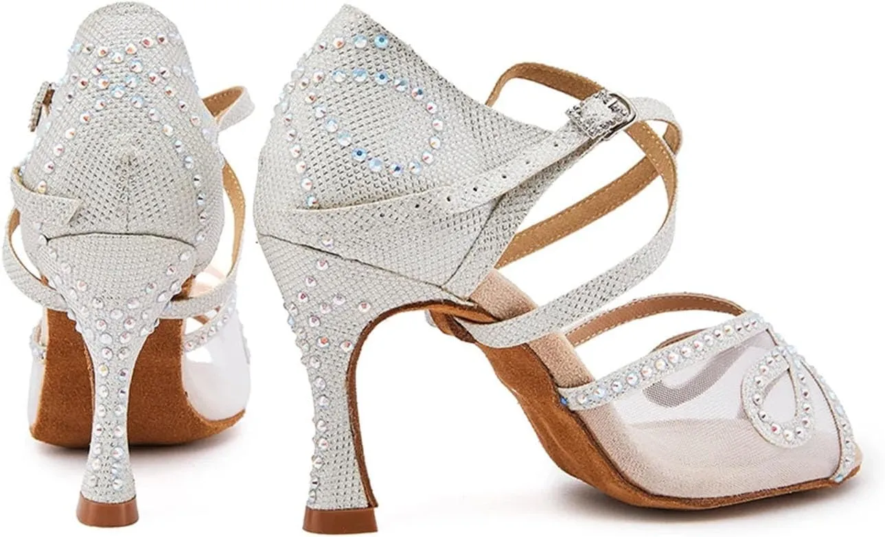 Women's White Breathable Mesh Dance Shoes - Customizable for Tango & Salsa, Lightweight Party Sandals
