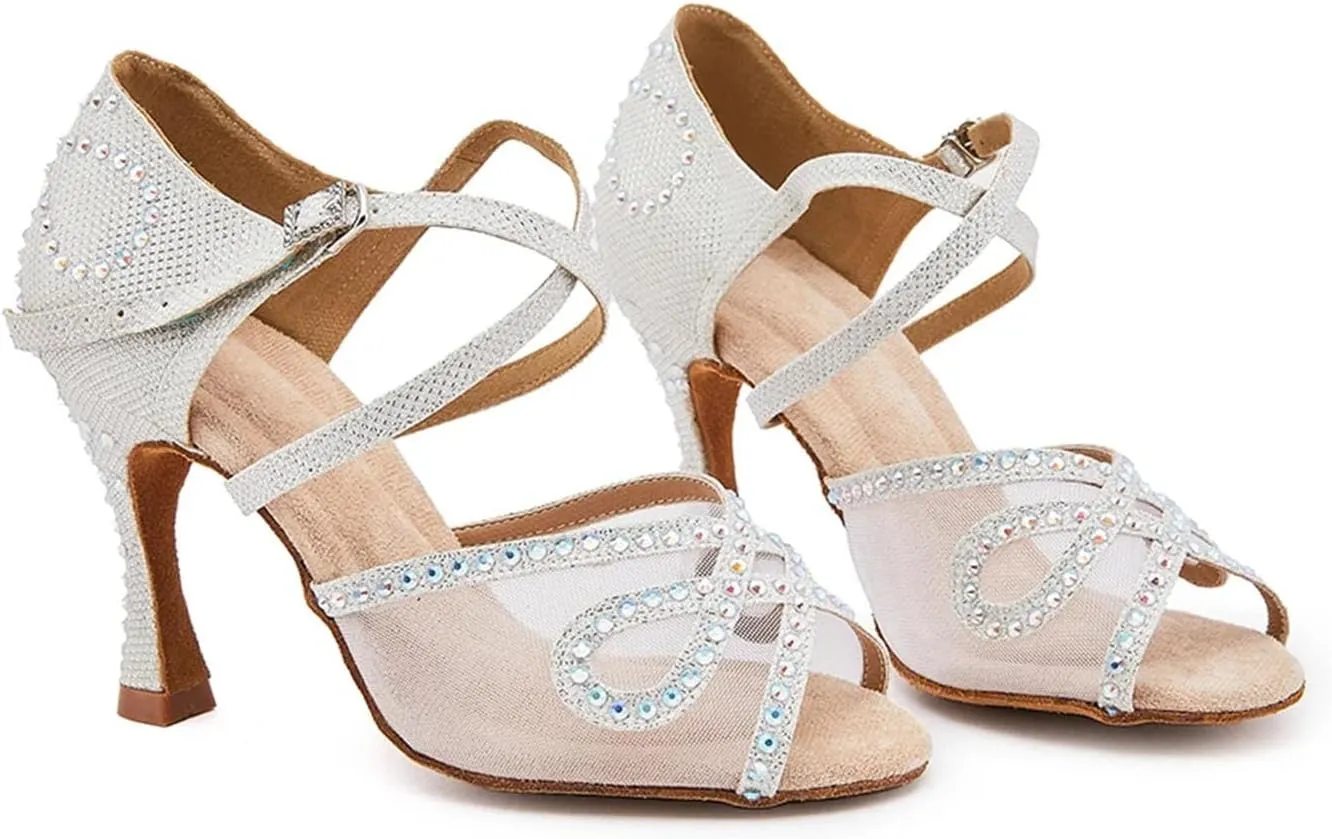 Women's White Breathable Mesh Dance Shoes - Customizable for Tango & Salsa, Lightweight Party Sandals