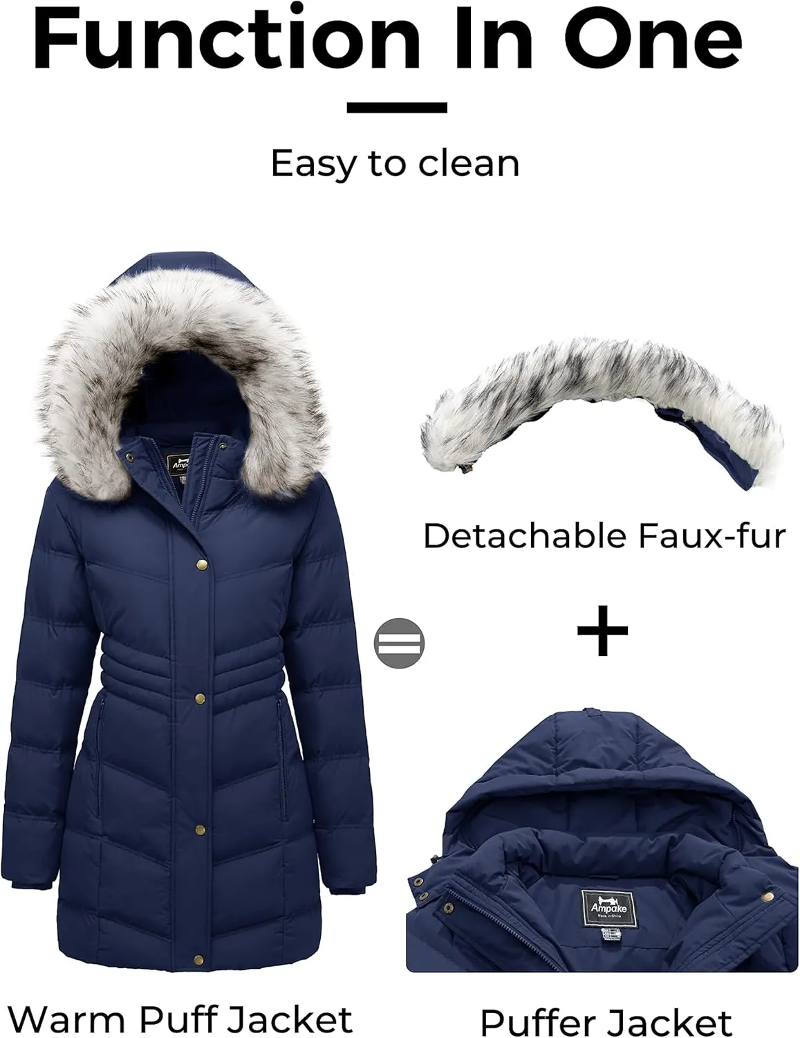 Women's Winter Long Puffer Coat Parka Jacket with Faux Fur Removable Hood