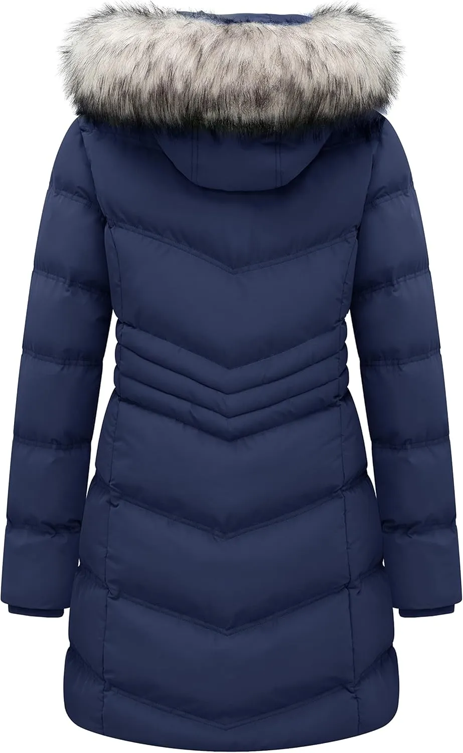 Women's Winter Long Puffer Coat Parka Jacket with Faux Fur Removable Hood