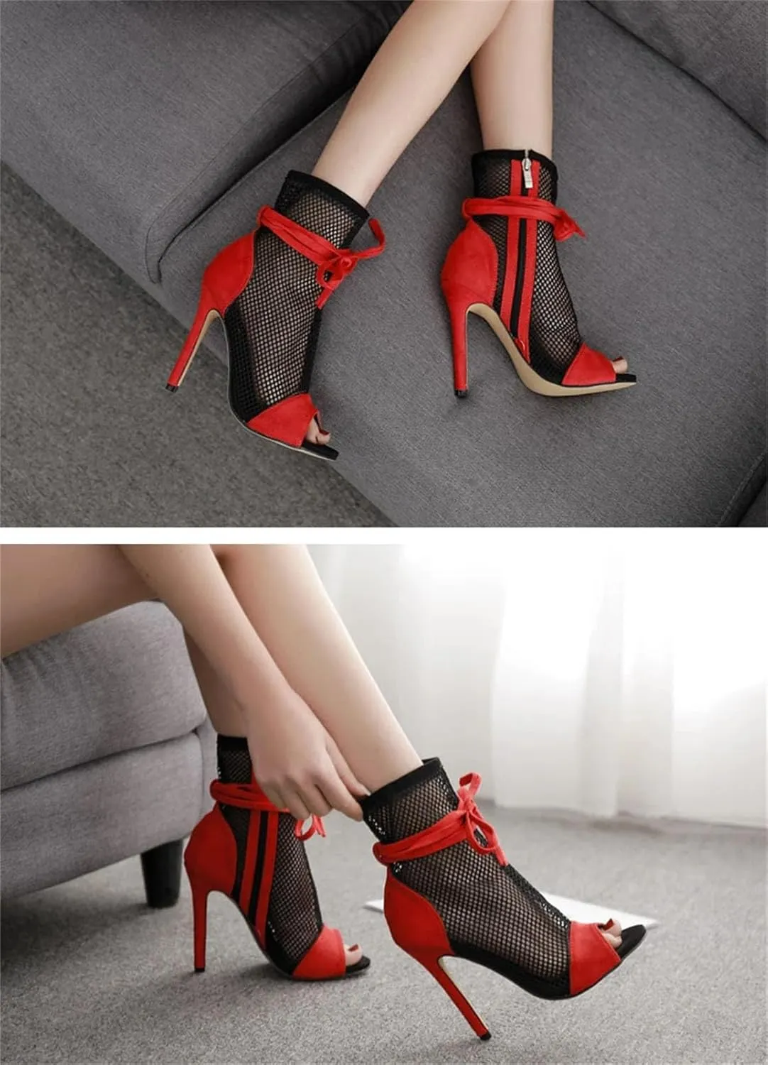 Women's Zipper Boots - 11.5cm Peep Toe Pole Dance Stiletto Booties
