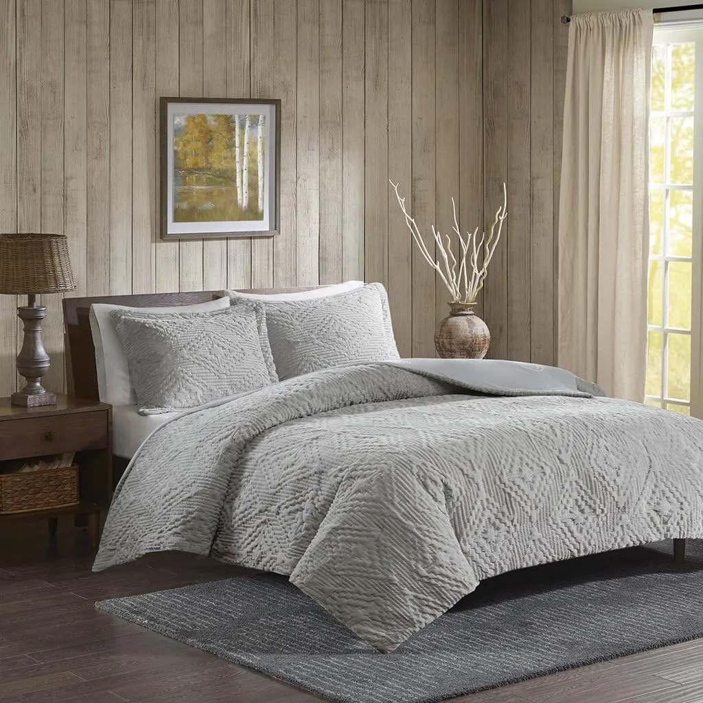 Woolrich Teton Embroidered Plush Coverlet Set Grey King/Cal King (WR13-2060)