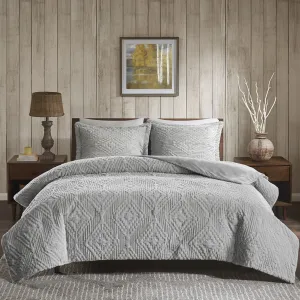 Woolrich Teton Embroidered Plush Coverlet Set Grey King/Cal King (WR13-2060)