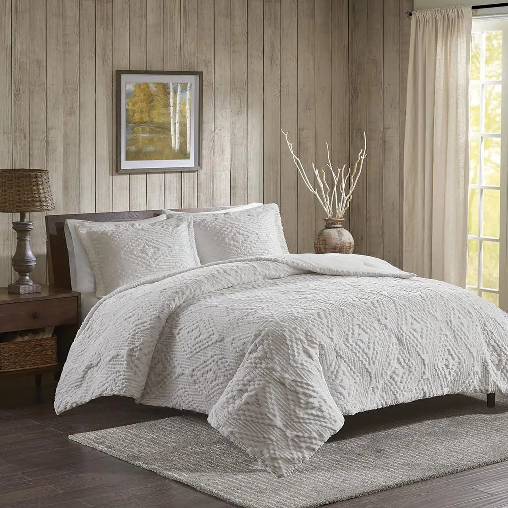 Woolrich Teton Embroidered Plush Coverlet Set Ivory King/Cal King, WR13-2058