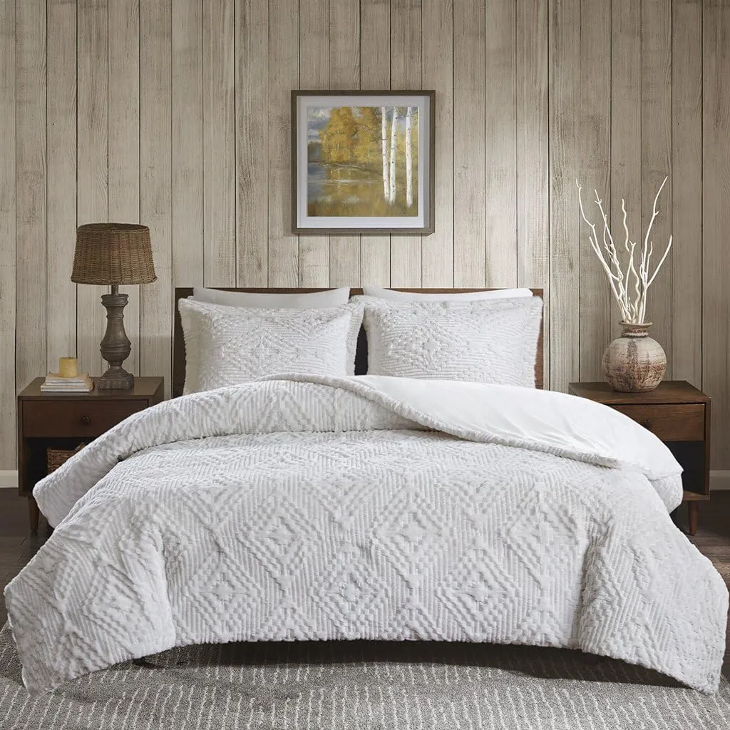 Woolrich Teton Embroidered Plush Coverlet Set Ivory King/Cal King, WR13-2058