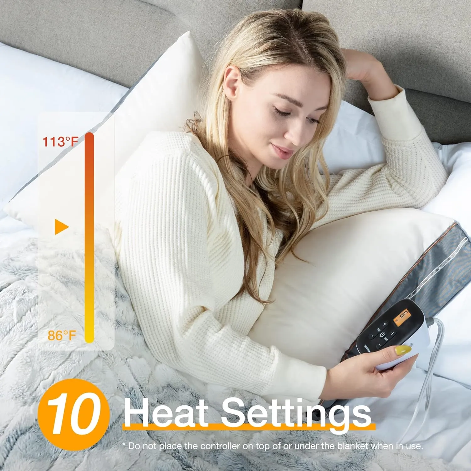 WOOMER Heated Blanket Twin Size Electric Blanket 84"x 90", Soft Faux Fur Fast Heating Blanket, 10 Heating Levels & 0.5-12H Auto Off, Over-Heat Protection, ETL Certification