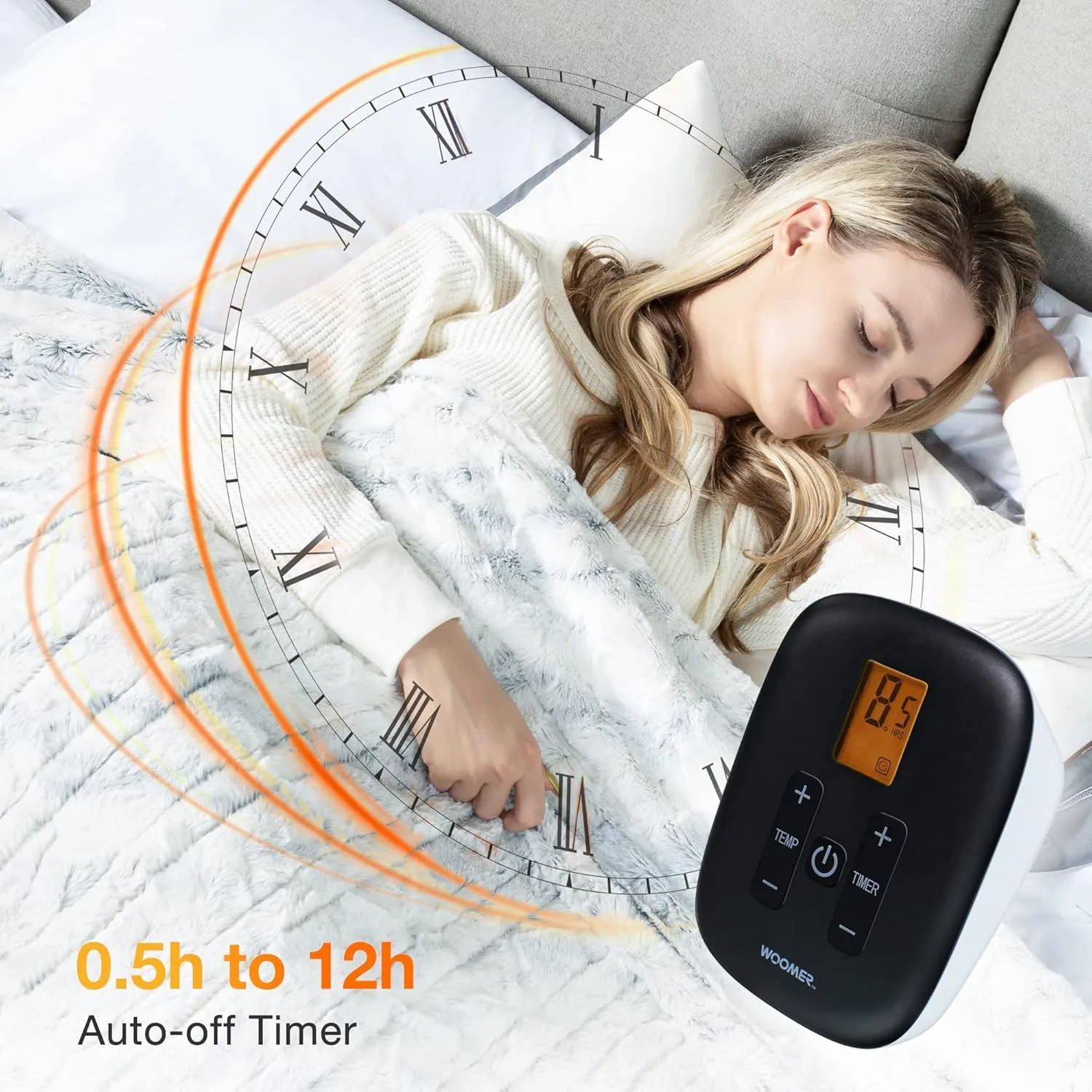 WOOMER Heated Blanket Twin Size Electric Blanket 84"x 90", Soft Faux Fur Fast Heating Blanket, 10 Heating Levels & 0.5-12H Auto Off, Over-Heat Protection, ETL Certification