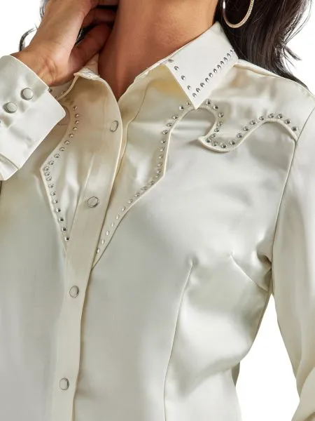 Wrangler Antique White Retro Satin Women's Snap Western Shirt 112342521