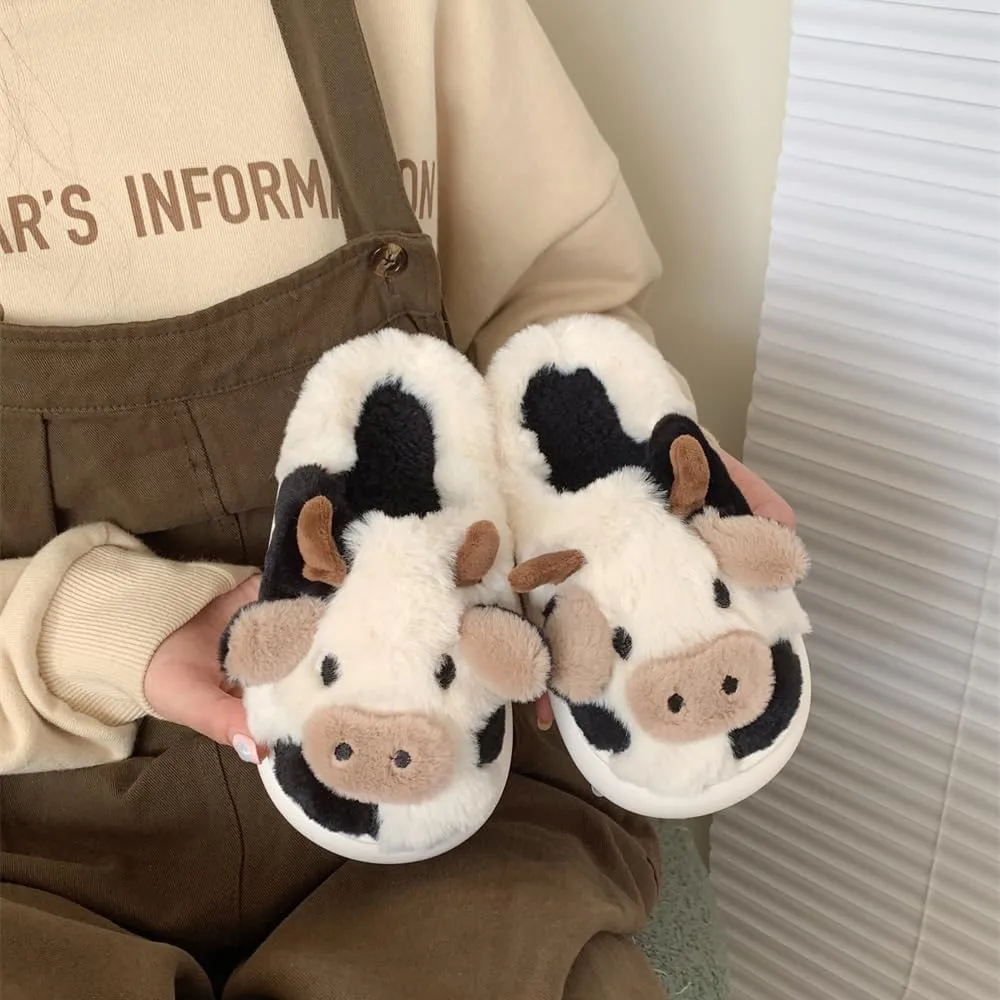 XIXITIAO Girls Boys Cow Slippers for Toddler Kids, Cute Fuzzy Cartoon Whale Rabbit Dinosaur Animal Slippers, Fluffy House Bedroom Shoes for Indoor