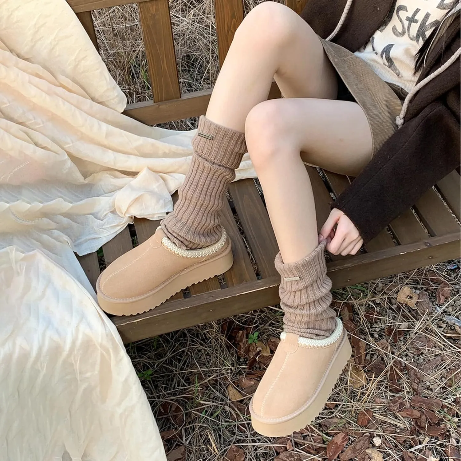 XIXITIAO Slippers for Women Suede Leather Platform Slippers Slip on Cozy Winter Womens House Slippers for Indoor Outdoor