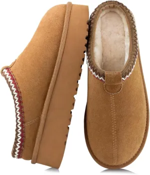 XIXITIAO Slippers for Women Suede Leather Platform Slippers Slip on Cozy Winter Womens House Slippers for Indoor Outdoor