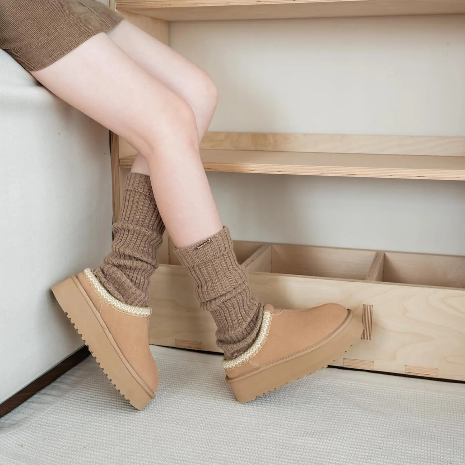 XIXITIAO Slippers for Women Suede Leather Platform Slippers Slip on Cozy Winter Womens House Slippers for Indoor Outdoor