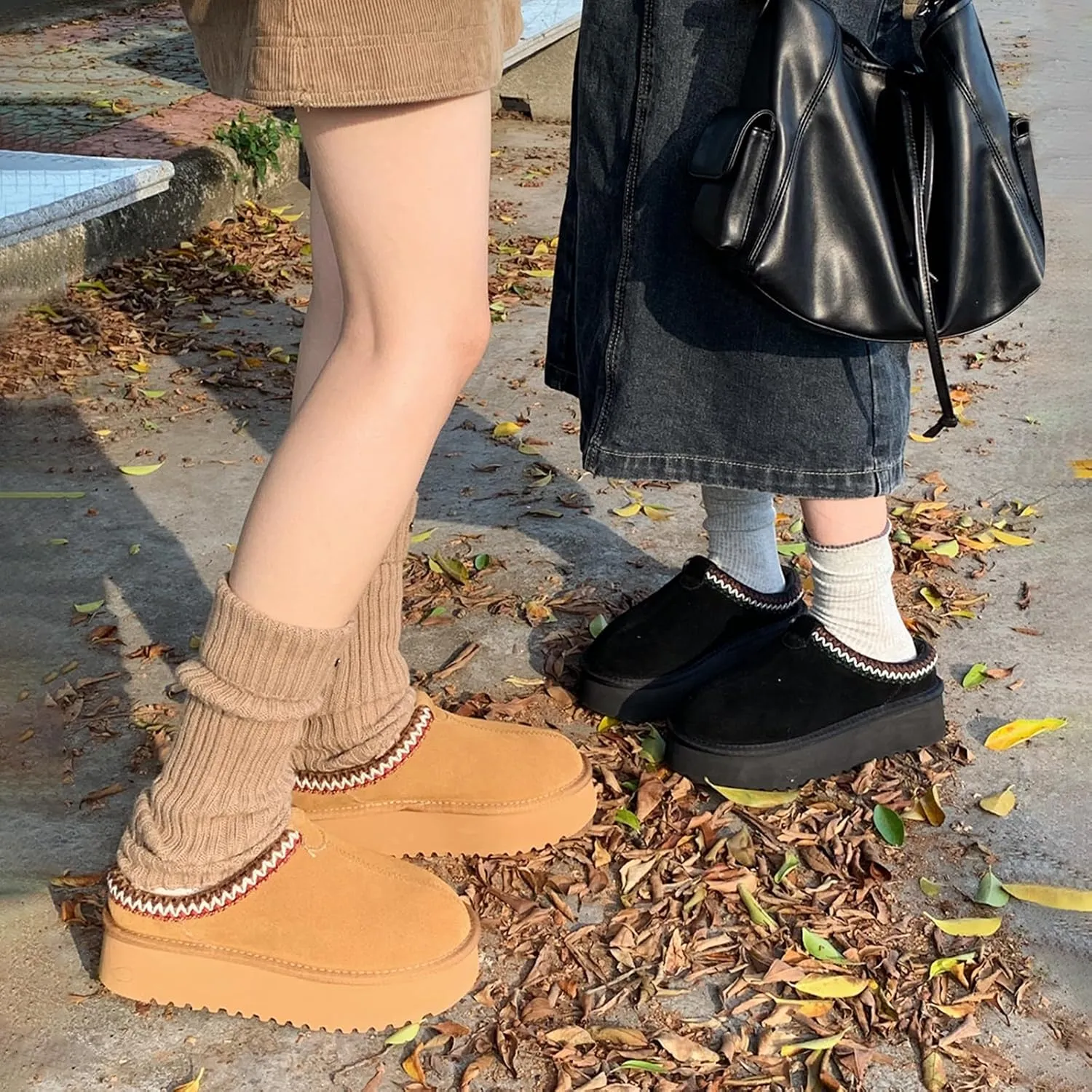 XIXITIAO Slippers for Women Suede Leather Platform Slippers Slip on Cozy Winter Womens House Slippers for Indoor Outdoor