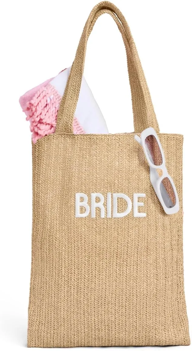 xo, Fetti Bride Straw Beach Tote Bag | Tan Bachelorette Party Decorations, Cute Bride To Be Accessory, Bridesmaid Gift, Bridal Shower Supplies, Engagement Party Favor, Classy Bridal Purse