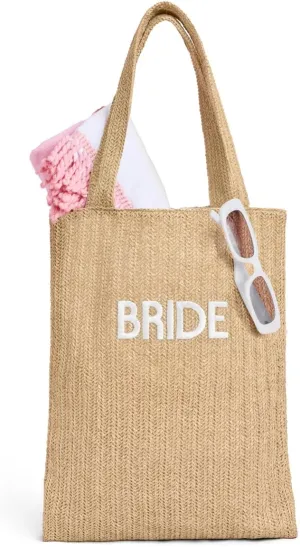 xo, Fetti Bride Straw Beach Tote Bag | Tan Bachelorette Party Decorations, Cute Bride To Be Accessory, Bridesmaid Gift, Bridal Shower Supplies, Engagement Party Favor, Classy Bridal Purse