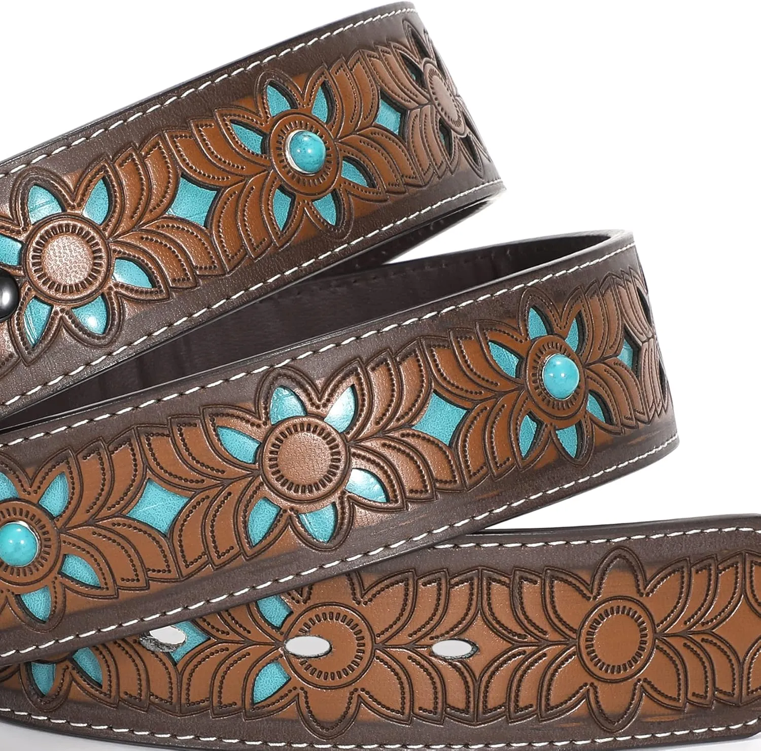 XZQTIVE Women Men Genuine Leather Belt Vintage Ladies Western Belt Engraved Tooled Leather Belt Cowboy Cowgirl Country Belt