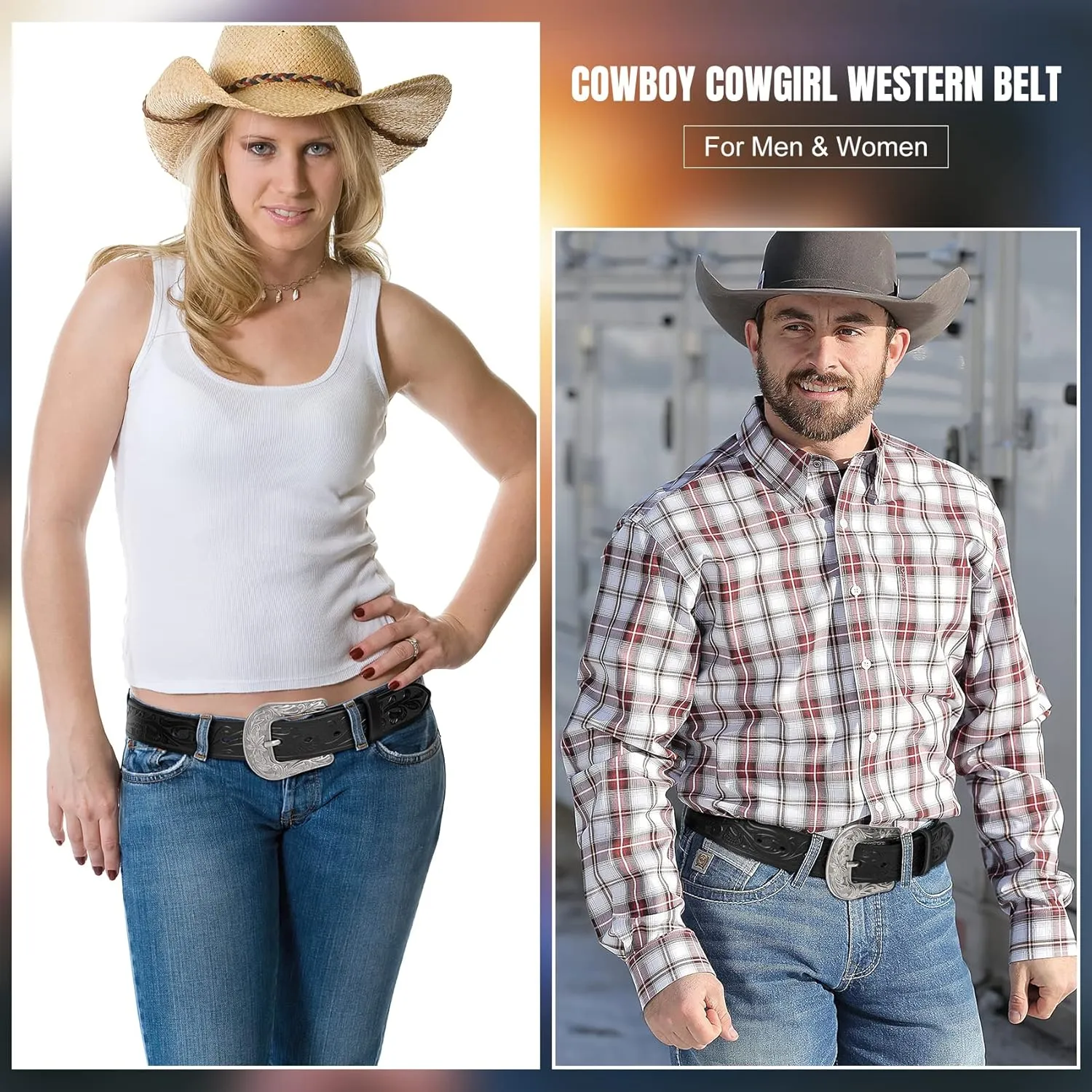 XZQTIVE Women Men Genuine Leather Belt Vintage Ladies Western Belt Engraved Tooled Leather Belt Cowboy Cowgirl Country Belt