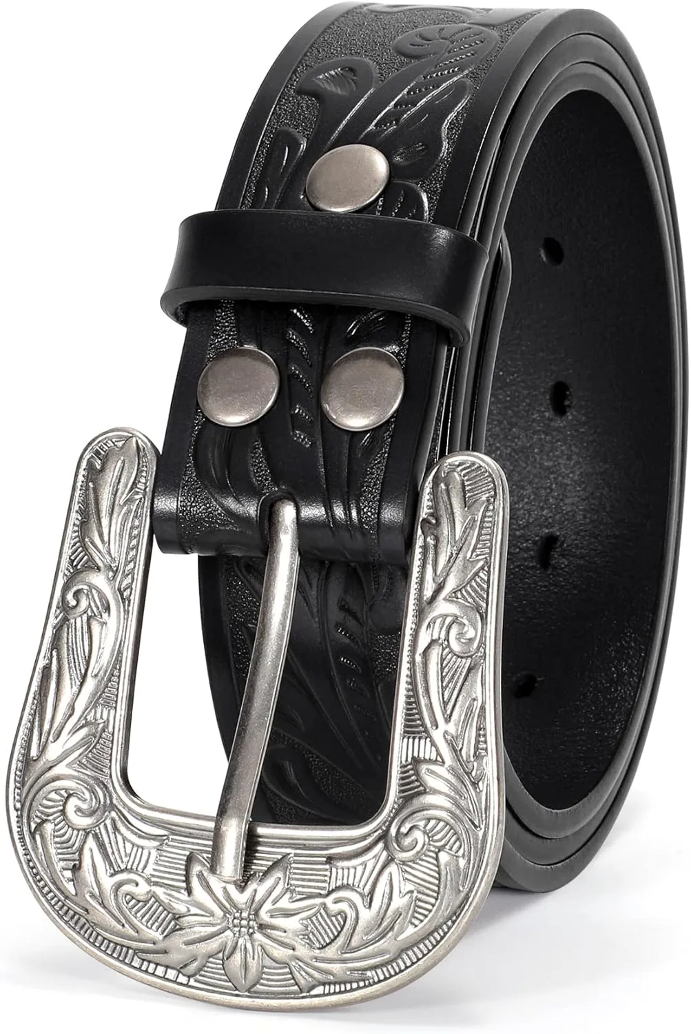 XZQTIVE Women Men Genuine Leather Belt Vintage Ladies Western Belt Engraved Tooled Leather Belt Cowboy Cowgirl Country Belt