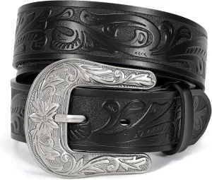 XZQTIVE Women Men Genuine Leather Belt Vintage Ladies Western Belt Engraved Tooled Leather Belt Cowboy Cowgirl Country Belt