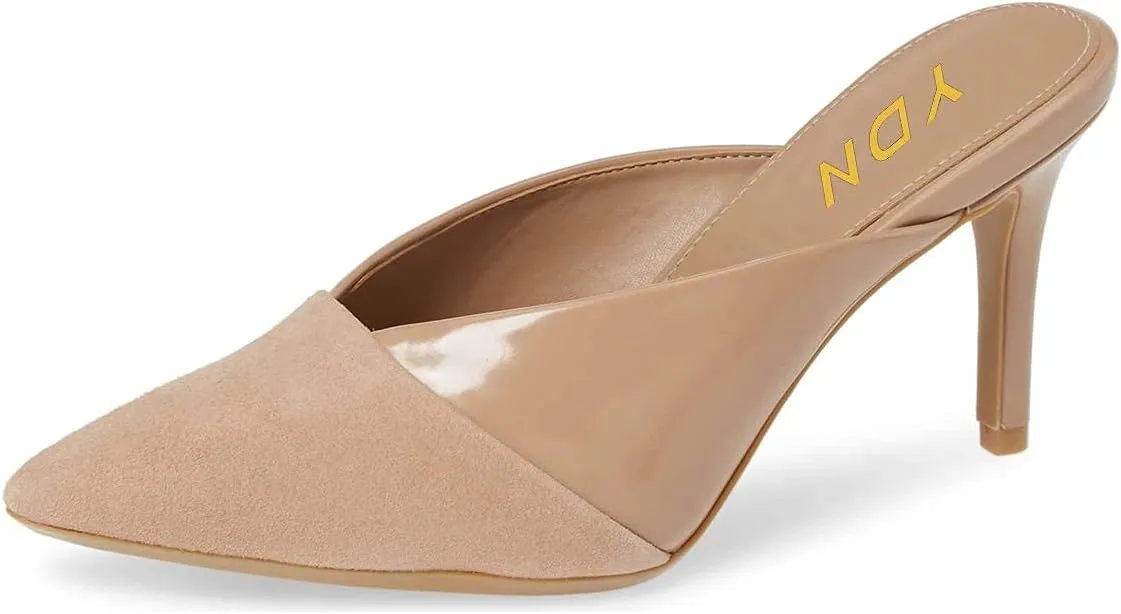 YDN Women Pointed Toe Mid Heel Clogs Mules Slip on Sandals Slide Dress Shoes Size 4-15