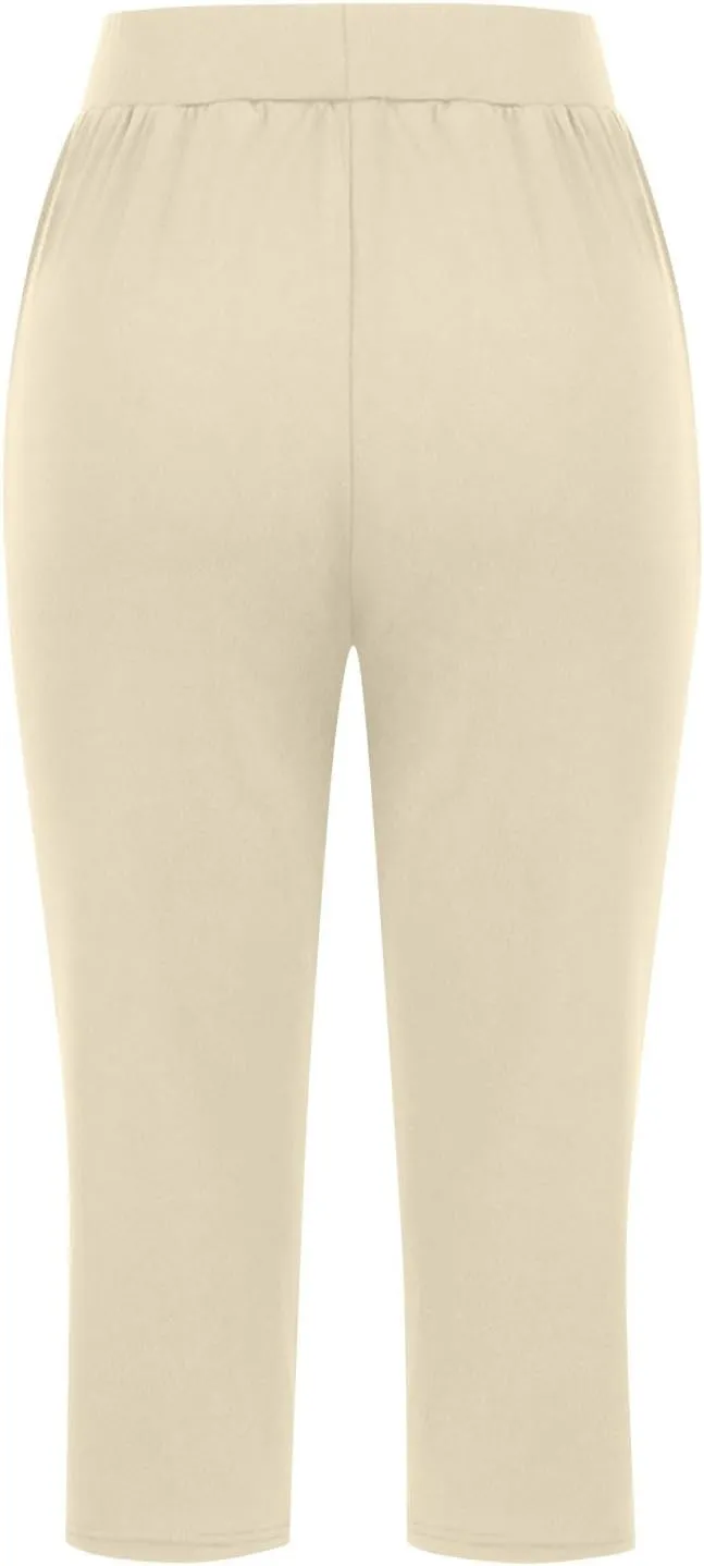 Yoga Capri for Women Loose Fit Comfy High Waisted Cropped Pants Summer Going Out Capris Athletic Sweatpants Pockets