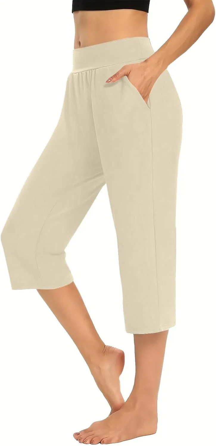 Yoga Capri for Women Loose Fit Comfy High Waisted Cropped Pants Summer Going Out Capris Athletic Sweatpants Pockets