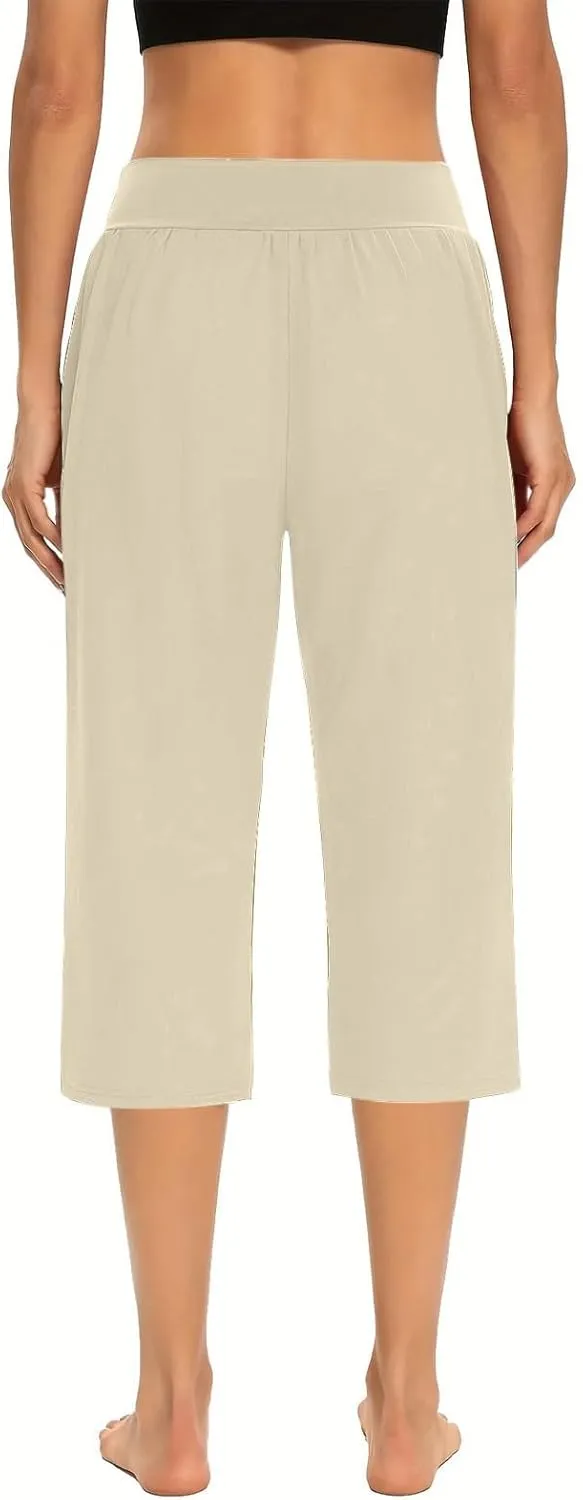 Yoga Capri for Women Loose Fit Comfy High Waisted Cropped Pants Summer Going Out Capris Athletic Sweatpants Pockets