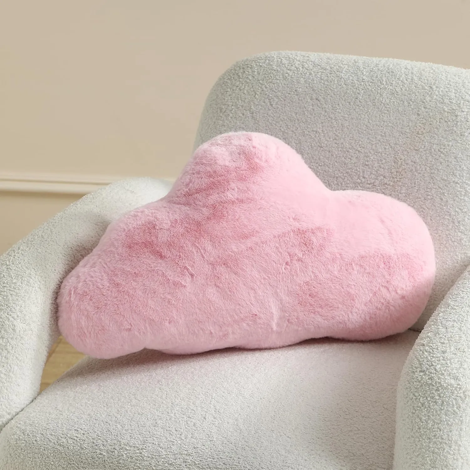 YRXRUS Cloud Pillows, Pink Cloud Shaped Pillow, Decorative Throw Pillow Gifts, Cute Plush Room Decor, Fluffy Faux Rabbit Fur 9.5"x16" Pillows for Living Bedroom Kids Room