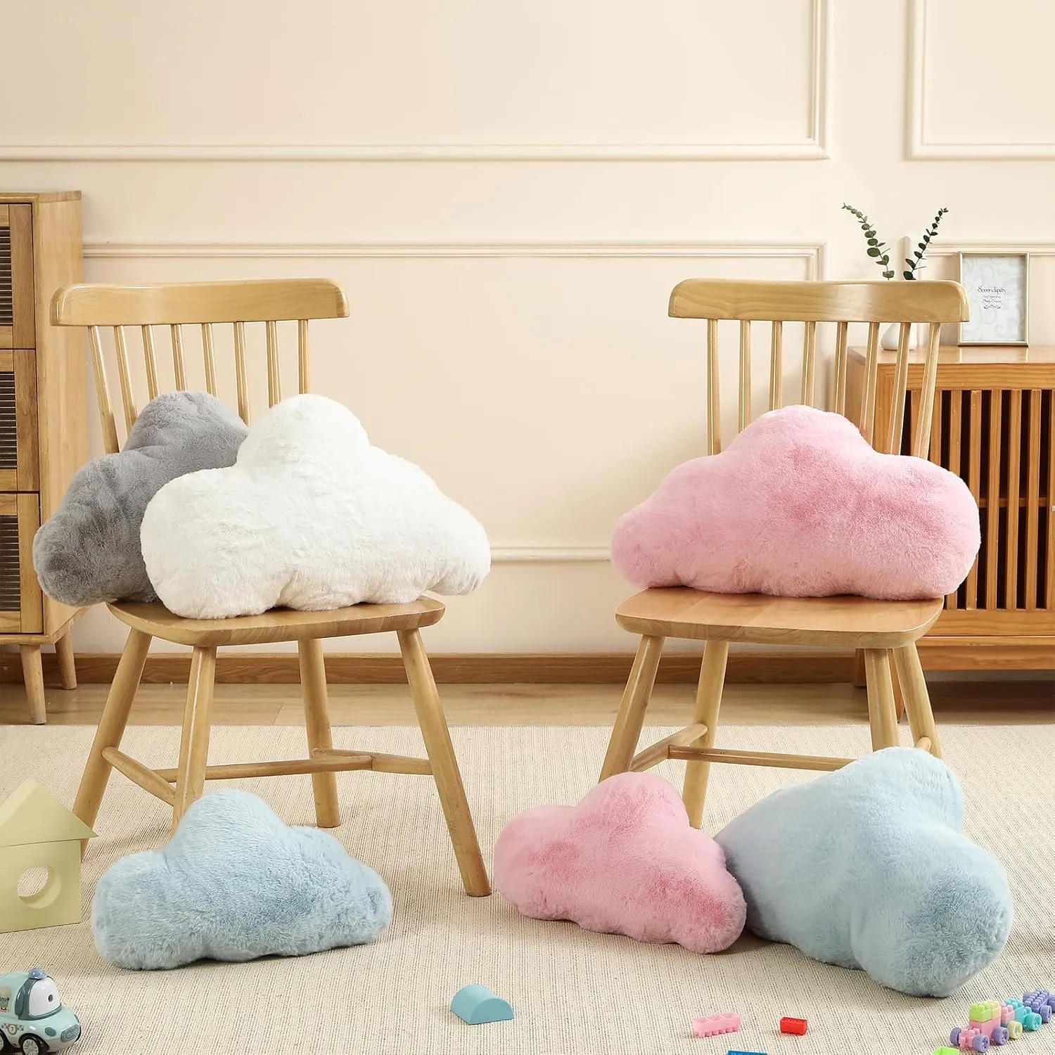 YRXRUS Cloud Pillows, Pink Cloud Shaped Pillow, Decorative Throw Pillow Gifts, Cute Plush Room Decor, Fluffy Faux Rabbit Fur 9.5"x16" Pillows for Living Bedroom Kids Room