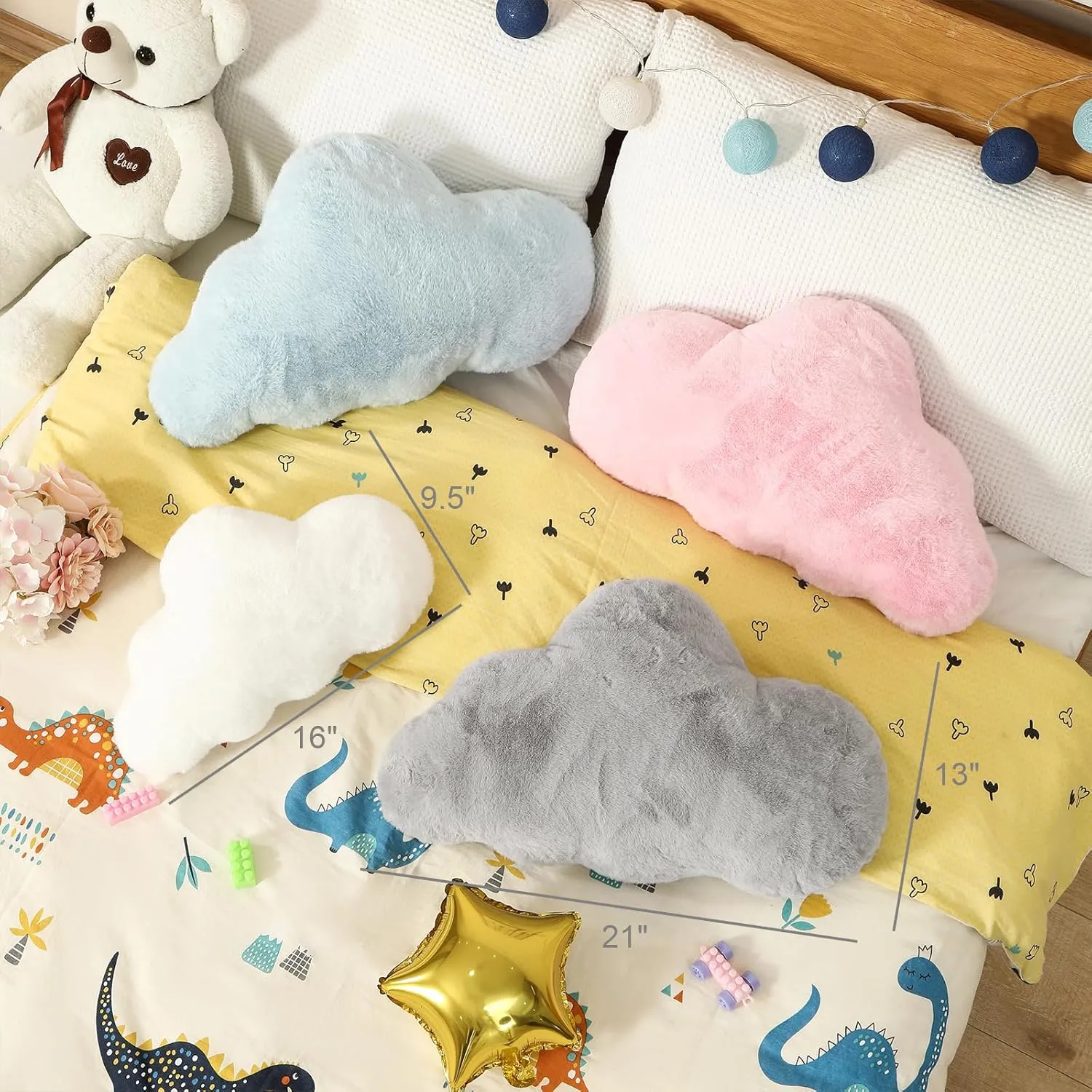 YRXRUS Cloud Pillows, Pink Cloud Shaped Pillow, Decorative Throw Pillow Gifts, Cute Plush Room Decor, Fluffy Faux Rabbit Fur 9.5"x16" Pillows for Living Bedroom Kids Room