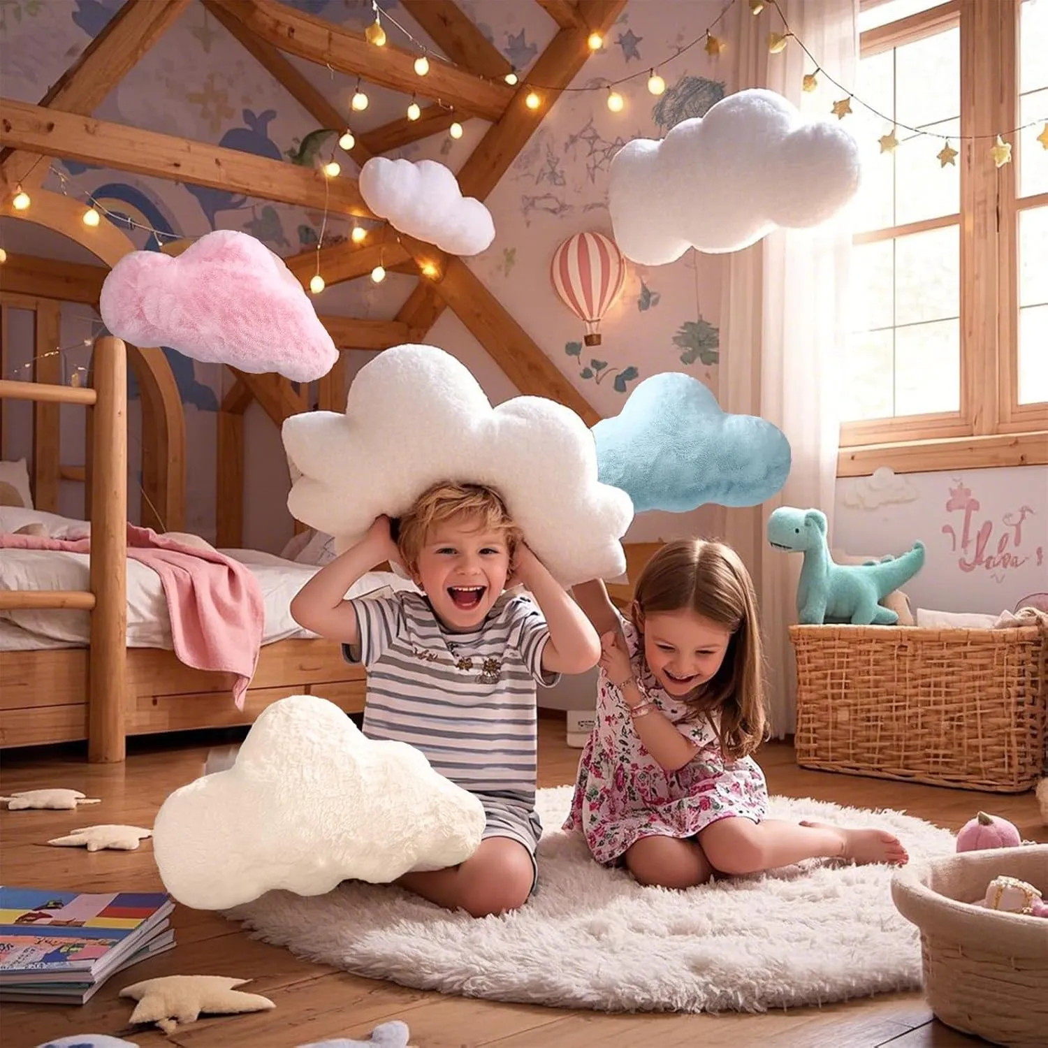 YRXRUS Cloud Pillows, Pink Cloud Shaped Pillow, Decorative Throw Pillow Gifts, Cute Plush Room Decor, Fluffy Faux Rabbit Fur 9.5"x16" Pillows for Living Bedroom Kids Room