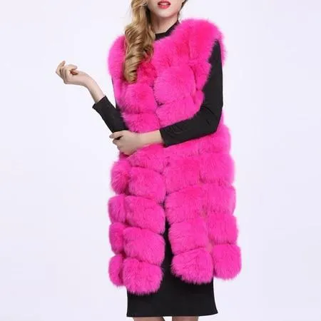 ZADORIN 90cm Luxury Women Faux Fur Jackets Sleeveless Slim Long Faux Fur Vest Gilet Furry Warm Winter Overcoat Women Plus Size