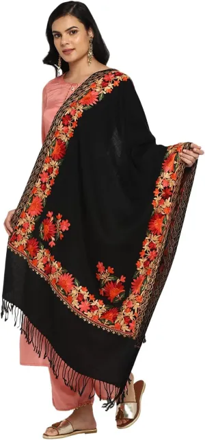 Zamour Women Embroidered Large Scarf Wrap Faux Pashmina Wool, Indian Kashmiri Oversized Winter Scarves Wraps Stole Shawl