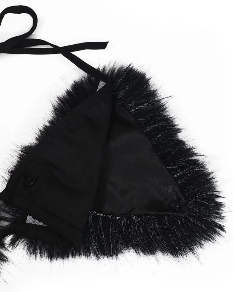 ZOSCGJMY Women's Faux Fur Halter String Triangle Bikini Sets Two Piece Swimsuits