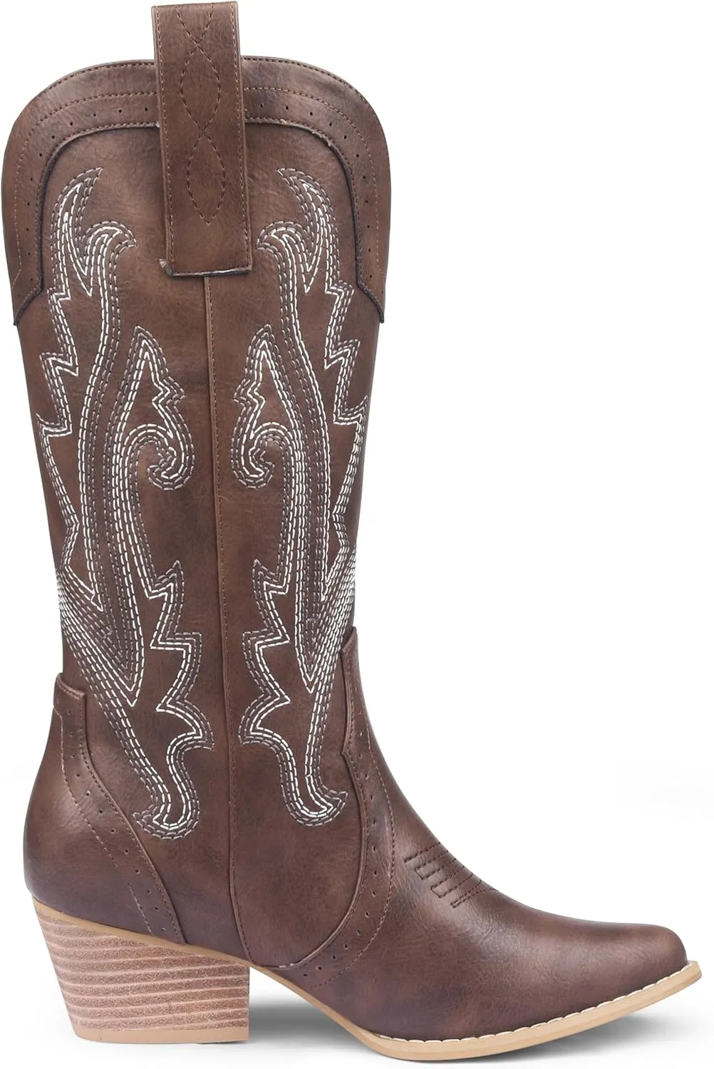 Zzheels Women Mid-calf Cowboy Boots Pointy Toe Boot Embroidered Western Cowgirl Boots Chunky Heels